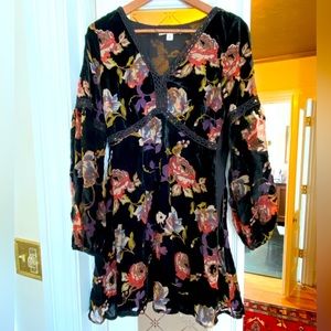 Black mini velvet floral dress